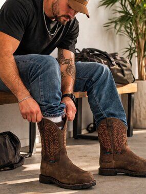 Ariat Work Boots Steel Toe Waterproof Pull On Brown 8.5D Men Comfort